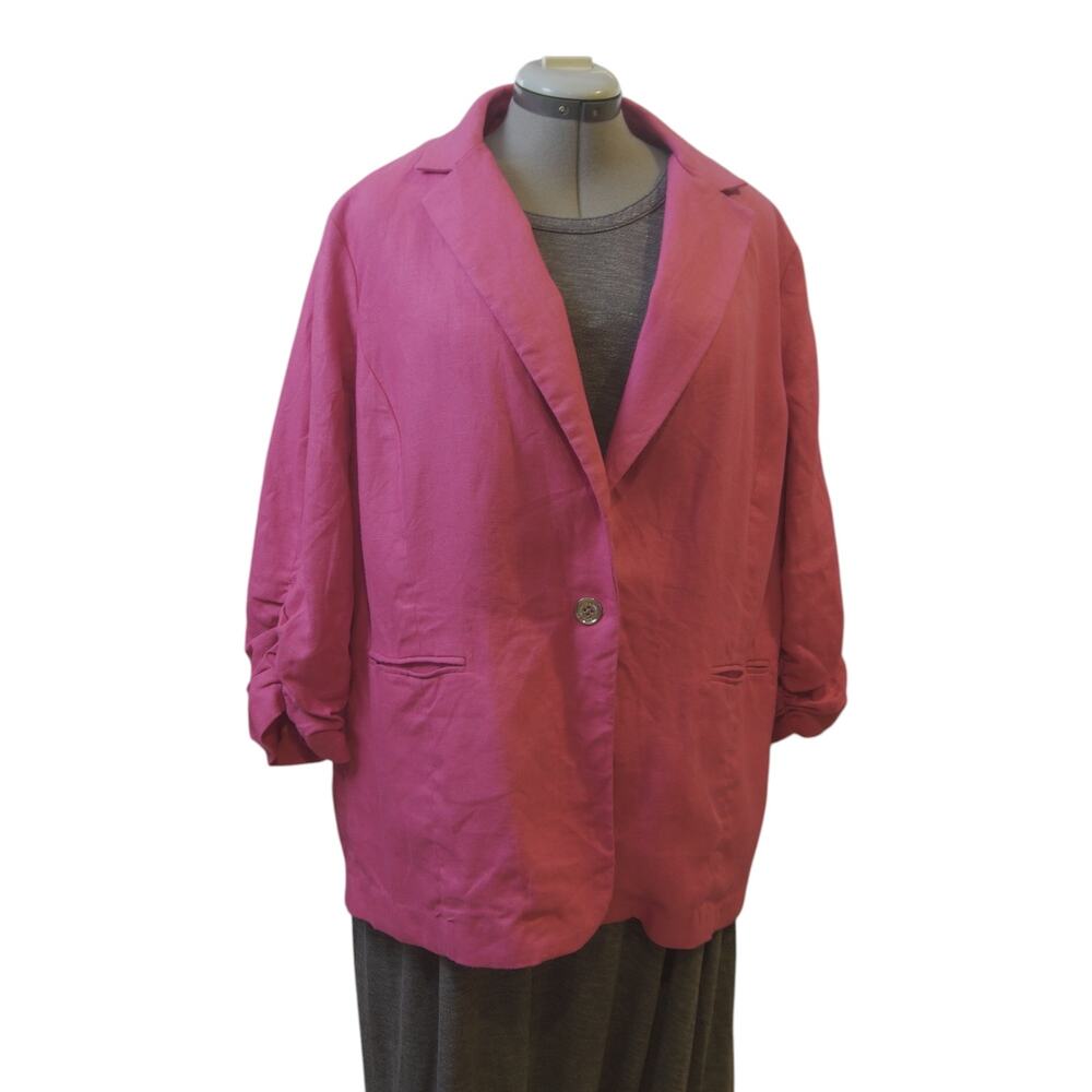 MICHAEL Michael Kors Hot Pink Blazer 16W Gold Button Ruched Sleeve